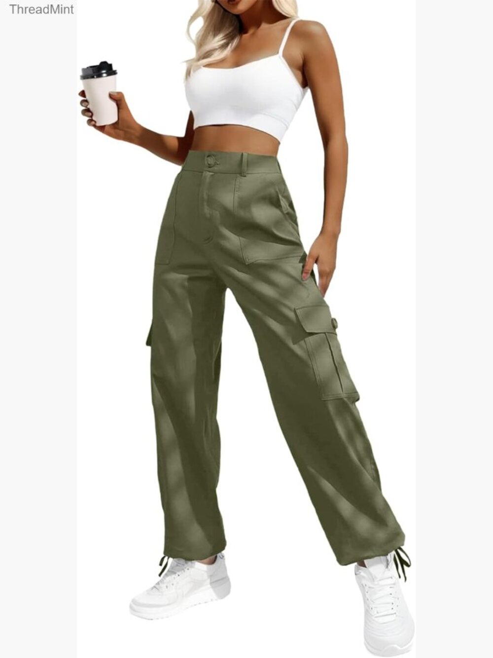 High Waisted Cargo Pants with 6 Pockets Baggy Stretchy Joggers
